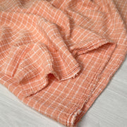 1/2 Yard Organic Cotton Double Gauze - Coral/White Windowpane Cotton 100% 52" Wide